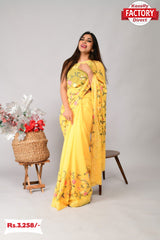 Yellow Pure Georgette Silk Embroidered Saree