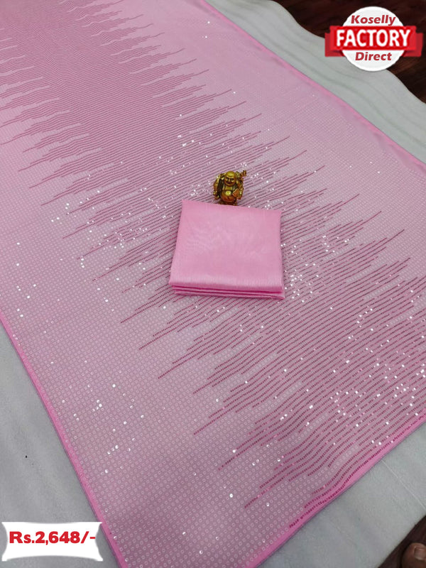 Pink Dual Sequins Georgette Partywear Saree