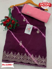 Wine Pure Dola Silk Sequins Embroidered Saree