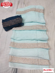Sky Blue Pure Shimmer Chiffon Saree