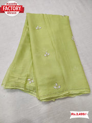 Light Green Soft Silk Chiffon Handwork Saree