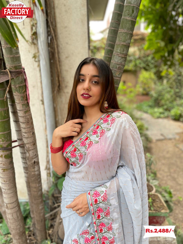 Ash Pure Georgette Sequins Partywear Saree