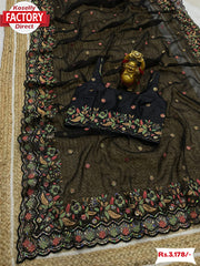 Black Shimmer Silk Partywear Embroidered Cut-work Border Saree
