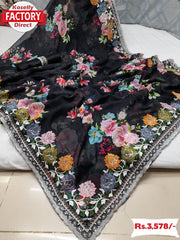 Black Premium Georgette Sequins Digital Print Partywear Saree