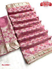 Baby Pink Cotton Silk Meenakari Banarasi Saree