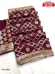 Wine Cotton Silk Meenakari Banarasi Saree