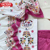 White And Pink Maslin Kurtha Palazzo Dupatta Set