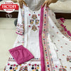 White And Pink Maslin Kurtha Palazzo Dupatta Set