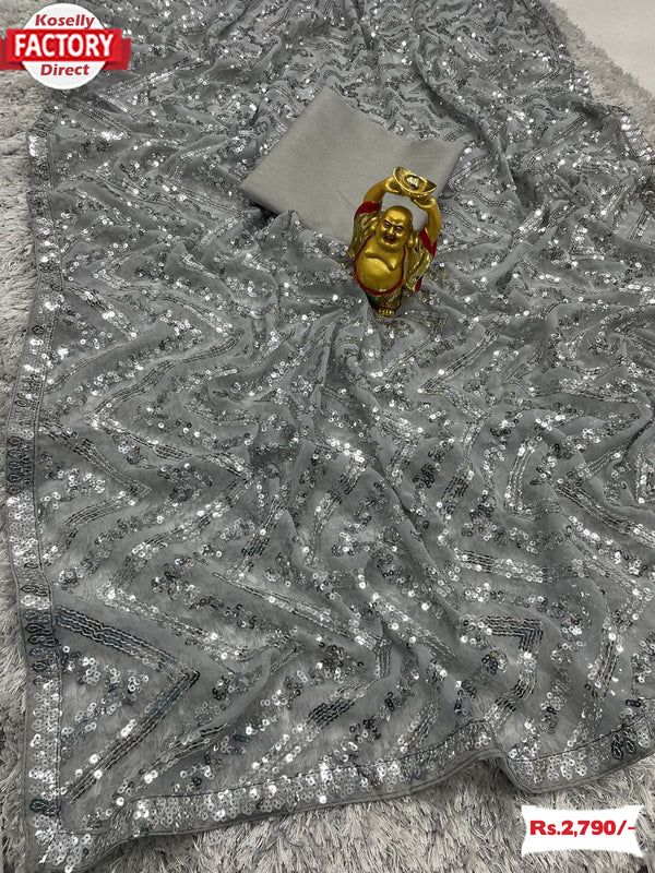 Ash Georgette Partywear Sequins Saree