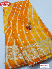 Yellow Georgette Leheriya Foil Work Saree
