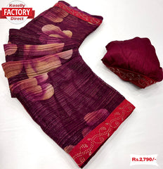 Wine Floral Brasso Saree