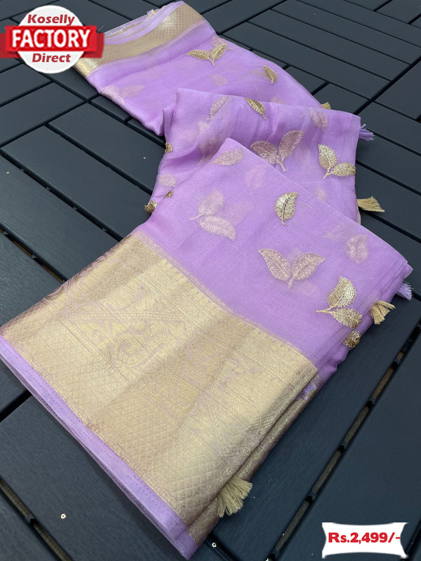 Lavender Organza Jacquard Saree With Embroidery