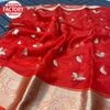 Red Organza Jacquard Saree With Embroidery