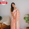 Peach Pure Linen Lucknowi Work And Zari Weaving Saree