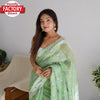 Mild Green Pure Linen Lucknowi Work And Zari Weaving Saree