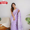 Lavender Pure Linen Lucknowi Work And Zari Weaving Saree