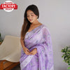 Lavender Pure Linen Lucknowi Work And Zari Weaving Saree