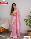 Pink Pure Linen Lucknowi Work And Zari Weaving Saree