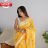 Yellow Pure Linen Lucknowi Work And Zari Weaving Saree
