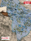 Dusty Blue Georgette Silk Hand-painted Saree