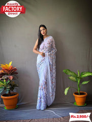 Blue Georgette Silk Multi-Embroidered Saree