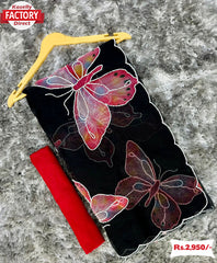 Black Organza Hand Pearl Work Butterfly Saree