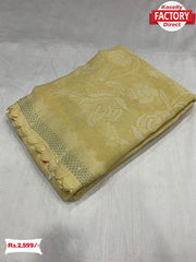 Yellow Chiffon Brasso Saree With Stone Work