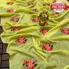 Yellow Chinnon Silk Multi-Embroidered Saree