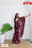 Wine Chiffon Silk Saree With Handprint And Foil Work