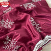 Maroon Shimmery Chinnon Silk Embroidered Saree