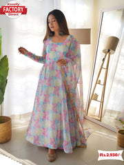 Tabby Organza Silk Floral Gown Dupatta Set