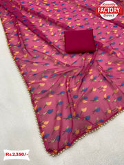 Digital Printed Georgette Saree With Moti Lace