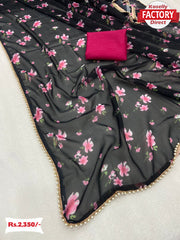 Digital Printed Georgette Saree With Moti Lace