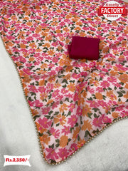 Digital Printed Georgette Saree With Moti Lace
