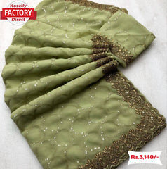 Mehendi Georgette Embroidered Partywear Saree