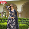 Navy Blue Floral Gown Dupatta Set