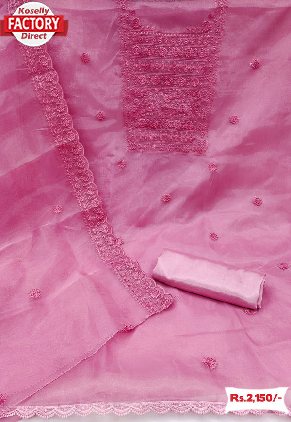 Pink Organza Embroidered Kurtha Suruwal Piece