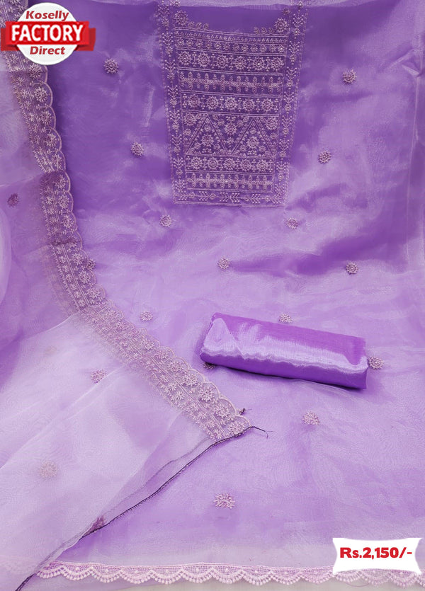 Lavender Organza Embroidered Kurtha Suruwal Piece