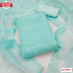 Light Blue Organza Embroidered Kurtha Suruwal Piece