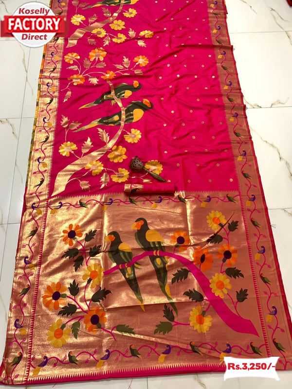 Raani Pink Kanjivaram Rich Zari Weaving Saree