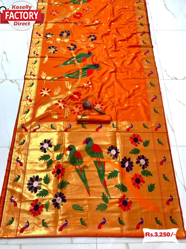 Orange Kanjivaram Rich Zari Weaving Saree