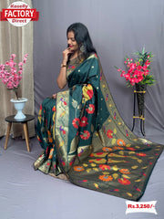 Dark Green Kanjivaram Rich Zari Weaving Saree