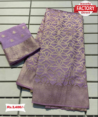 Lavender Pure Khadi Silk RIch Zari Work Saree