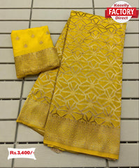 Yellow Pure Khadi Silk RIch Zari Work Saree