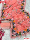 Peach Georgette Digital Print Saree With Embroidery Work