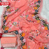 Peach Georgette Digital Print Saree With Embroidery Work