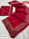 Red Faux Georgette Real Mirror Work Partywear Saree