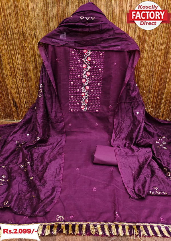 Wine Embroidered Kurtha Suruwal Piece