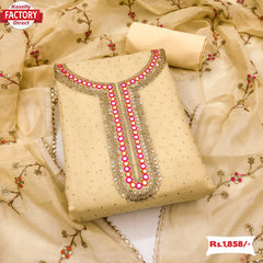 Yellow Chanderi Silk Embroidered Kurtha Suruwal Piece