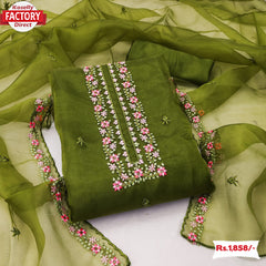 Mehendi Green Organza Multi-Embroidery Kurtha Suruwal Piece